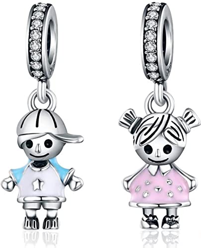 Mar's Designs - Pareja de Charms originales Plata. Niño y niña . Regalos para tu madre. Hijo e hija. Regalo cumpleaños mujer. Colgantes mujer plata para pulseras y collares