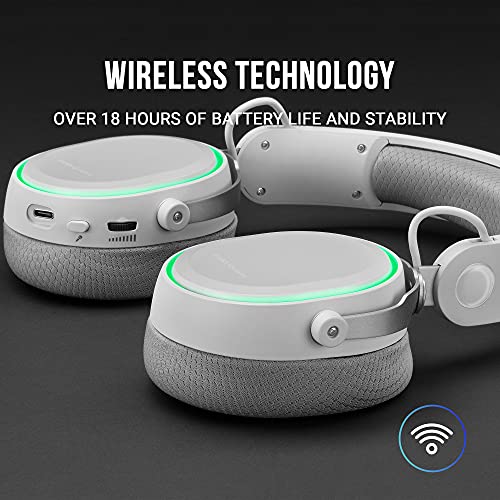 MARSGAMING MHWW, Auriculares Inalámbricos + Micrófono Extraíble, Sonido Espacial 7.1, Blanco