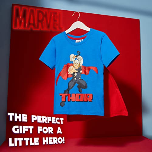 Marvel Camiseta Niño, Ropa Niño 100% Algodon, Camisetas Niño con Capa de Superheroes, Merchandising Oficial Regalos para Niños y Adolescentes 4-14 Años (7-8 Años, Azul Claro)