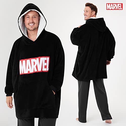 Marvel Sudadera Hombre Manta con Capucha y Mangas de Forro Polar (Negro)