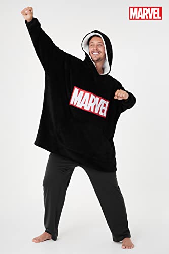 Marvel Sudadera Hombre Manta con Capucha y Mangas de Forro Polar (Negro)