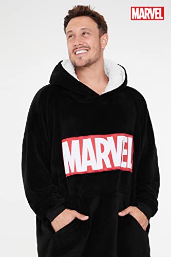 Marvel Sudadera Hombre Manta con Capucha y Mangas de Forro Polar (Negro)