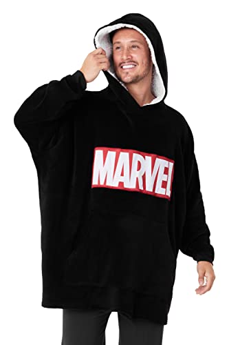 Marvel Sudadera Hombre Manta con Capucha y Mangas de Forro Polar (Negro)