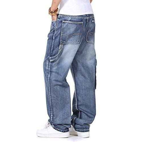 Más Tamaño Mens Denim Cargo Pantalones Vaqueros con Carga Lateral Bolsillo Hip Hop Baggy Jeans Loose Fit Pantalones Largos Tamaño Grande 40 44 46