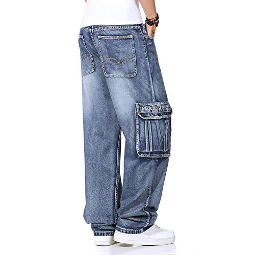 Más Tamaño Mens Denim Cargo Pantalones Vaqueros con Carga Lateral Bolsillo Hip Hop Baggy Jeans Loose Fit Pantalones Largos Tamaño Grande 40 44 46