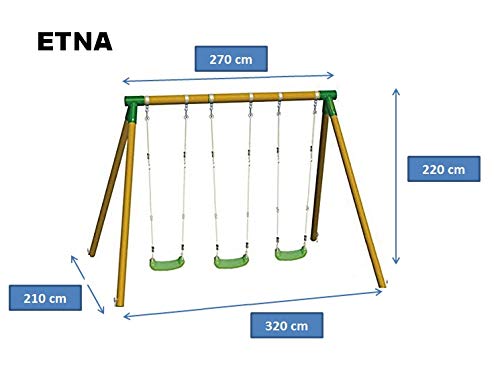 | MASGAMES | Columpio de madera triple ETNA | 2 asientos planos de plástico + silla de bebé con respaldo | madera tratada | anclajes incluidos | uso doméstico |