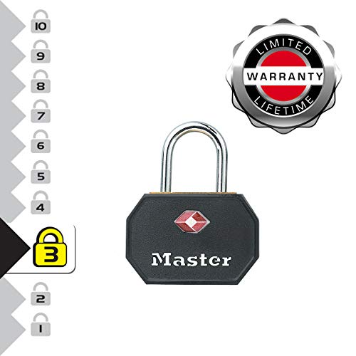 Master Lock 4681EURTBLK Envase da 2 Candados para Equipaje Aprobado por la TSA con Llaves, Negro, 4 x 3 x 2,2 cm