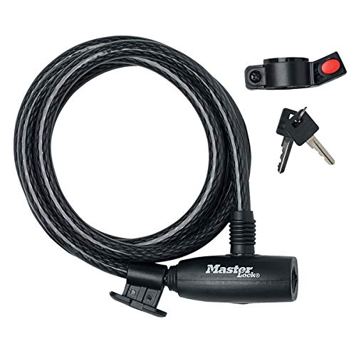 MASTER LOCK Candado Bicicleta [1,8 m Cable] [Llave] [Flexible Montaje] [Exterior] 8232EURDPRO - Ideal para Bicicleta, Monopatín, Paseante, Cortacésped y Otro Equipo