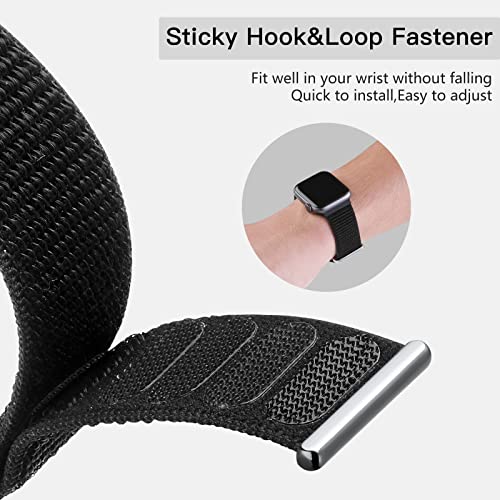 Mastten Sport Loop Correa Compatible con Apple Watch 42mm 44mm 45mm, Pulsera de Nylon Velcro Hombres Mujeres, Correas de Repuesto Trenzadas Ajustables para iWatch Series SE 7 6 5 4 3 2 1, Negro