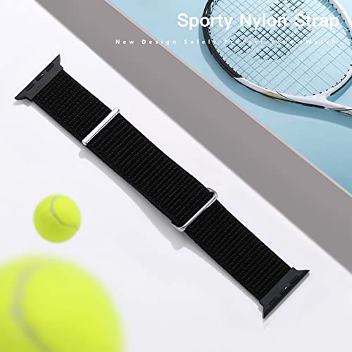 Mastten Sport Loop Correa Compatible con Apple Watch 42mm 44mm 45mm, Pulsera de Nylon Velcro Hombres Mujeres, Correas de Repuesto Trenzadas Ajustables para iWatch Series SE 7 6 5 4 3 2 1, Negro