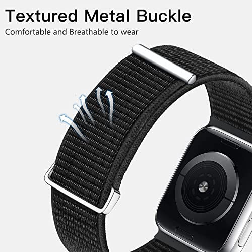 Mastten Sport Loop Correa Compatible con Apple Watch 42mm 44mm 45mm, Pulsera de Nylon Velcro Hombres Mujeres, Correas de Repuesto Trenzadas Ajustables para iWatch Series SE 7 6 5 4 3 2 1, Negro