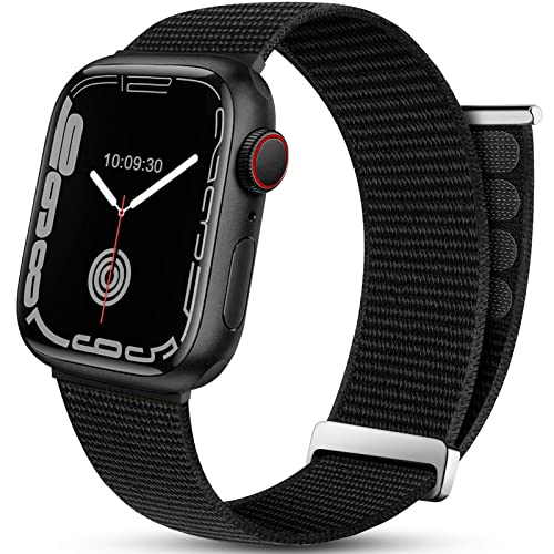 Mastten Sport Loop Correa Compatible con Apple Watch 42mm 44mm 45mm, Pulsera de Nylon Velcro Hombres Mujeres, Correas de Repuesto Trenzadas Ajustables para iWatch Series SE 7 6 5 4 3 2 1, Negro