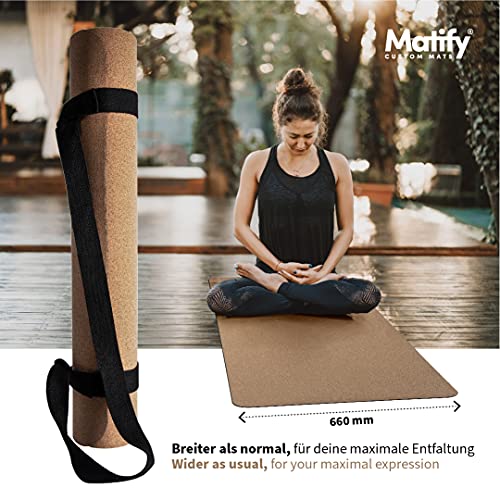 MATIFY® La esterilla de yoga personalizada de corcho y caucho natural / 100% sostenible y libre de sustancias nocivas / Esterilla de gimnasia natural y antideslizante / 1850 x 660 x 4 mm