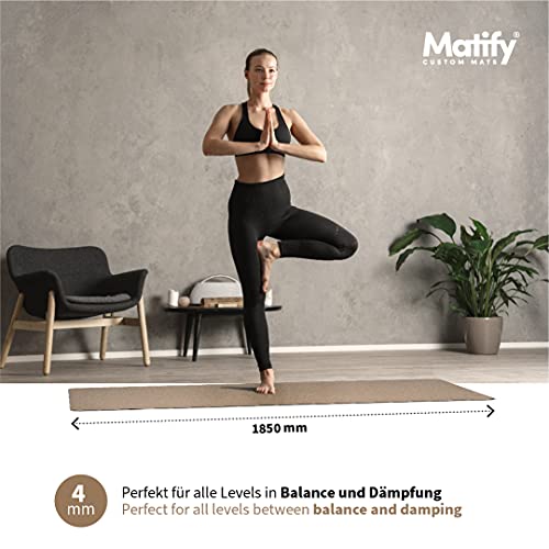 MATIFY® La esterilla de yoga personalizada de corcho y caucho natural / 100% sostenible y libre de sustancias nocivas / Esterilla de gimnasia natural y antideslizante / 1850 x 660 x 4 mm