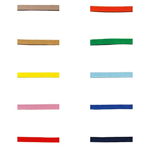 Matsa Pack 14 Cordones Mascarillas, Banda Plana 6mm, Cuerda Goma Elástica Costura, Manualidades, DIY, Ropa, Bricolaje (2m por Color, 28 Metros), Multicolor, Único