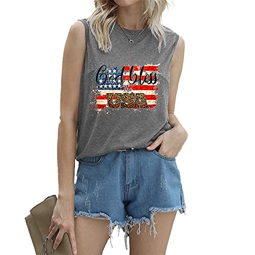 Mayntop Camiseta de manga corta para mujer con diseño de bandera de Estados Unidos con texto en inglés "God Bless" para el 4 de julio, A-gris claro, 46