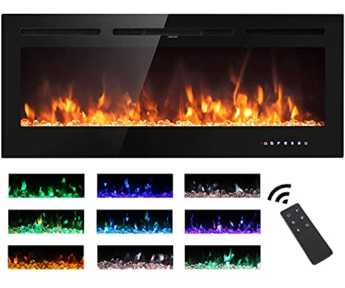 M.C.Haus Chimenea eléctrica Pantalla táctil Panel de Vidrio Colorido Inserto de Llama Calentador montado en la Pared con Cristal y Conjunto de Registro, 900/1800 W (102 cm)