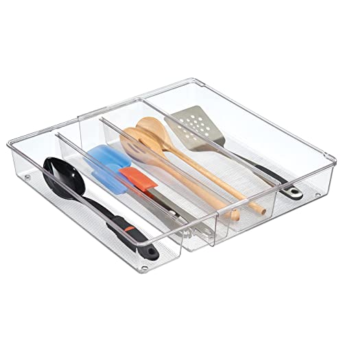 mDesign Cubertero para cajón extensible – Organizador de cubiertos para cajones – Separador de cajones para diversos utensilios de cocina – Color: transparente – 4 compartimentos