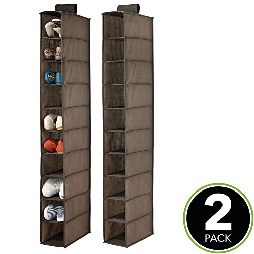 mDesign Juego de 2 muebles zapateros para colgar – Organizador de zapatos para armario con 10 compartimentos – Estanterías para zapatos, bolsos o carteras – marrón espresso