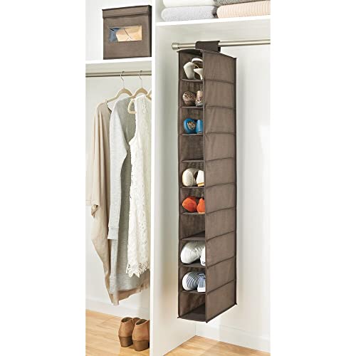 mDesign Juego de 2 muebles zapateros para colgar – Organizador de zapatos para armario con 10 compartimentos – Estanterías para zapatos, bolsos o carteras – marrón espresso