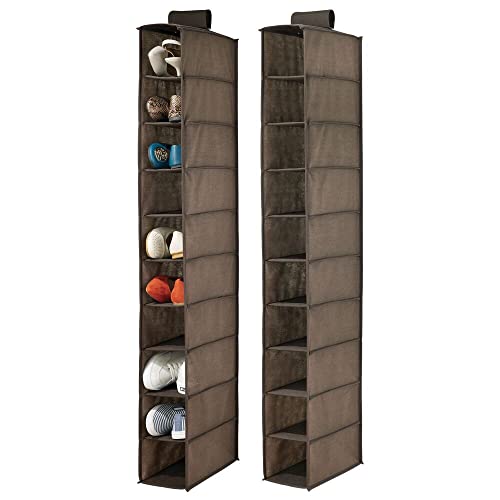 mDesign Juego de 2 muebles zapateros para colgar – Organizador de zapatos para armario con 10 compartimentos – Estanterías para zapatos, bolsos o carteras – marrón espresso