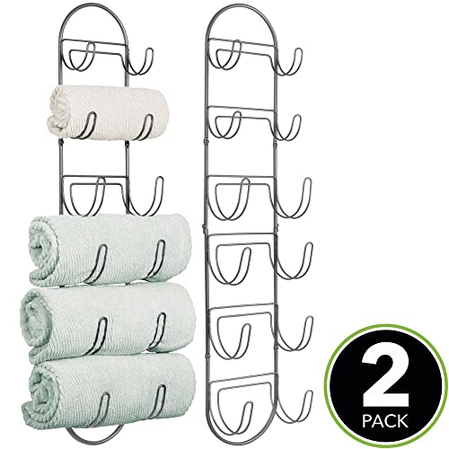 mDesign Juego de 2 toalleros de baño para montaje en pared – Estantes para toallas de metal – Elegante accesorio para el baño – Repisa para toallas ideal para el aseo de invitados – gris oscuro