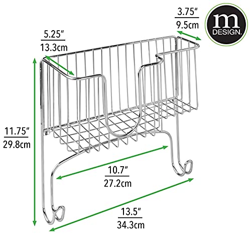 mDesign Mueble de planchado para pared – Soporte para su tabla de planchar con cesta para la plancha de planchar – Ahorre espacio de almacenamiento- cromado