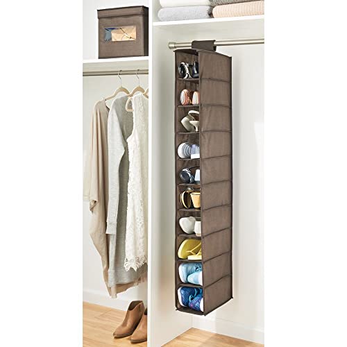 mDesign Organizador de zapatos para armario – Muebles zapateros para colgar con 10 compartimentos – Estanterías para zapatos, bolsos o carteras para ahorrar espacio – marrón oscuro