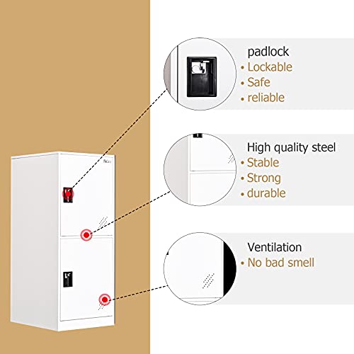 MECOLOR Taquilla vertical de un solo nivel con candado con cierre de 2 o 3 compartimentos de almacenamiento para empleados, hogar, oficina, escuela, niños (blanco completo, P2V) (blanco completo, P2V)