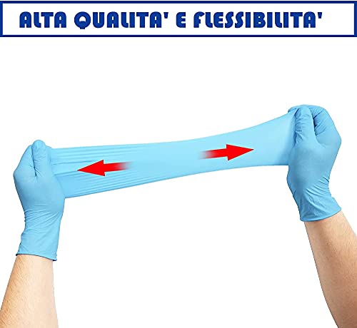 MED PACK Guantes de nitrilo desechables y desechables, 100 unidades, guantes de trabajo sin polvo, guantes desechables sin látex, ideales para uso alimentario y estético (azul, L)