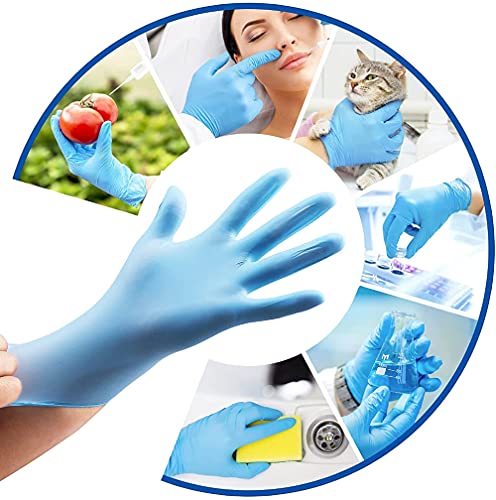 MED PACK Guantes de nitrilo desechables y desechables, 100 unidades, guantes de trabajo sin polvo, guantes desechables sin látex, ideales para uso alimentario y estético (azul, L)