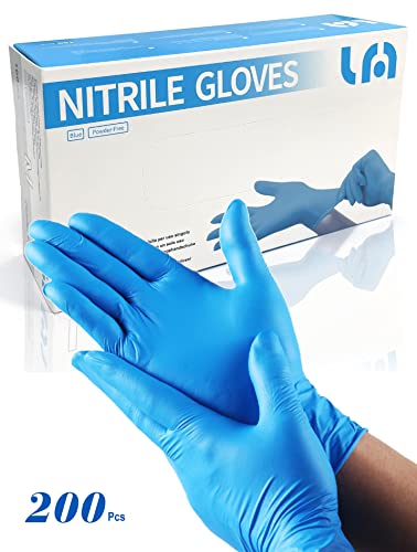 MED PACK Guantes de nitrilo desechables y desechables, 100 unidades, guantes de trabajo sin polvo, guantes desechables sin látex, ideales para uso alimentario y estético (azul, L)