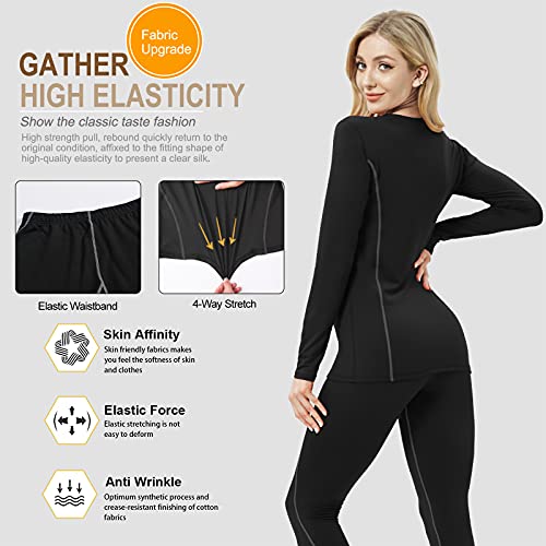 MeetHoo Conjunto Térmico Mujer Ropa Interior Termica Conjunto Camisetas Manga Larga + Pantalones Interiores Termicos Mujer Invierno Deporte para Esqui