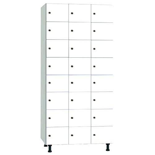 Megablok Taquilla - Consigna Melamina Hidrófuga Desmontada 8 Puertas Blanca y 3 Cuerpos Blanco. Dim: 1800 mm + 150 mm Patas x 892 mm x 500 mm