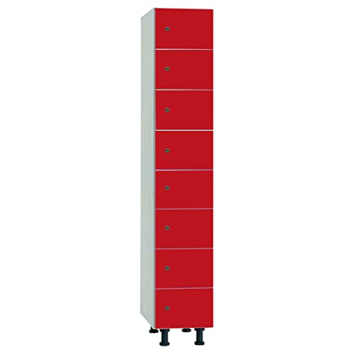 Megablok Taquilla - Consigna Melamina Hidrófuga Desmontada 8 Puertas Roja y 1 Cuerpo Blanco. Dim: 1800 mm + 150 mm Patas x 408 mm x 500 mm