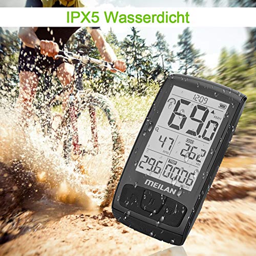 MEILAN M4 Computadora de Bicicleta Inalámbrica, ANT+ BLE4.0 Velocímetro de Bicicleta con Sensor de Cadencia / Velocidad, IPX5 Impermeable Computadora de Ciclismo con pantalla LCD de 2,5 pulgadas