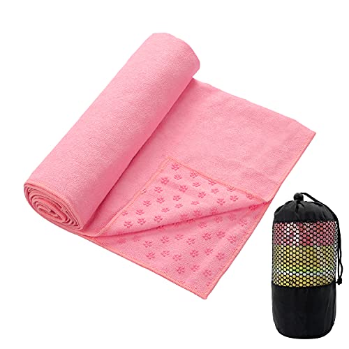 MEIRIYFA Toalla de yoga, microfibra antideslizante para yoga, toalla ultra suave y absorbente de sudor, para yoga, bikram, pilates, tamaño estándar 72 x 24 pulgadas (rosa)