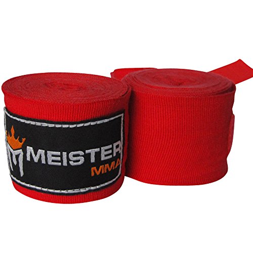 Meister 180" Vendas para Manos de algodón elásticas para MMA y Boxeo (Par) - Rojo