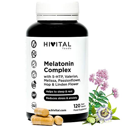 Melatonina Complex | 120 cápsulas veganas para 4 meses | Con 5-HTP, Valeriana, Melisa, Pasiflora, Amapola Californiana, Lúpulo y Tila | Mejora el sueño y el descanso, y reduce la ansiedad y el estrés