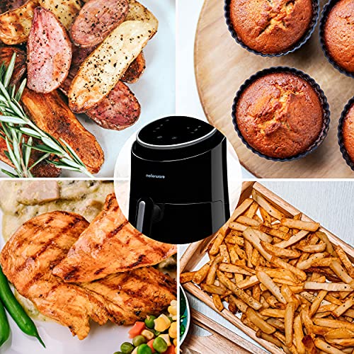 Mellerware - Freidora sin Aceite Crunchy! 1230W | 7 Programas Predefinidos | Temporizador Programable | Air Fryer 80-200 Grados | Diseño Compacto| 1,4L | Sin BPA/PFOA | Freidora de Aire | (Black)