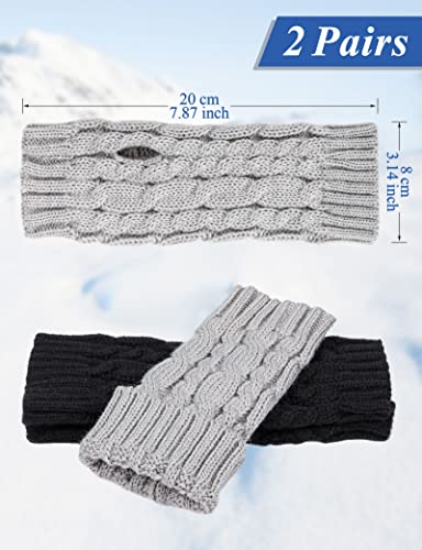 MELLIEX 2 Pares Guantes sin Dedos, Mitones Manoplas de Punto de Invierno Calentadores de Muñecas para Hombres y Mujeres (Negro/Gris)