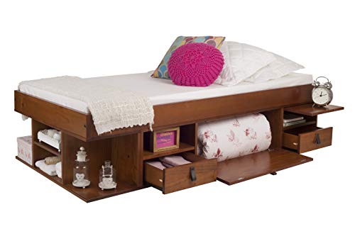 Memomad Cama Funcional Bali 90x190 cm - Estructura con Mucho Espacio de almacenaje y cajones, Ideal para dormitorios pequeños - Cama de Madera Maciza de Pino - Precio Incl. somier de Madera