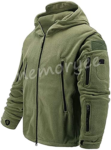 Memoryee Chaqueta para Hombre Militar al Aire Libre de Lana Polar Sudaderas Táctica a Prueba de Viento/Green/M