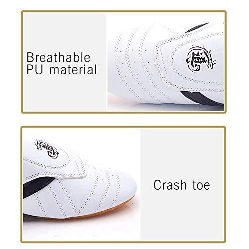 Meng Zapatillas de Taekwondo Cómodos Antideslizantes Zapatillas Deportivos de Taekwondo Kung Fu Tai Chi (Color : White, Size : 38)