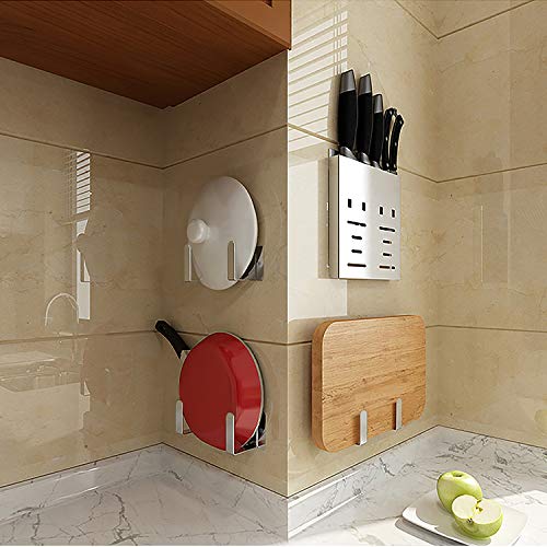 MengH-SHOP Estante de Tapa del Pote de Acero Inoxidable Soporte para Organizador de Tapa de Cacerola Montado en la Pared Autoadhesivo Tapa de Olla Rack Práctico Chopping Board Rack con Tornillos