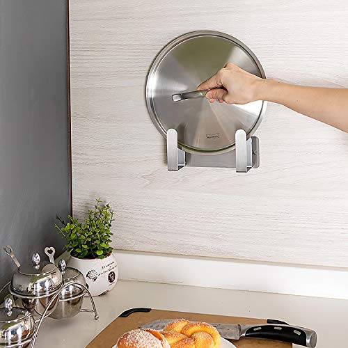 MengH-SHOP Estante de Tapa del Pote de Acero Inoxidable Soporte para Organizador de Tapa de Cacerola Montado en la Pared Autoadhesivo Tapa de Olla Rack Práctico Chopping Board Rack con Tornillos