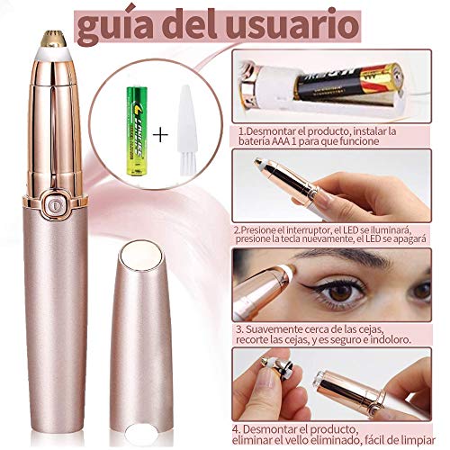 Mengzf Eléctrica Cejas Depiladoras, ceja Removedor pelo,portátil sin Dolor de Mujeres Cejas Recortador,Afeitadora de cejas Touch impecable,Eyebrow Trimmer Razor Navaja de cejas,Luz LED incorporada