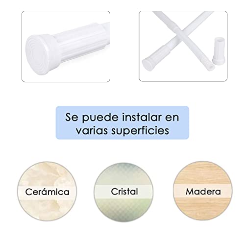 MERCURY TEXTIL- Barra de Aluminio Ajustable y Extensible para Cortinas de ducha, Armarios y Cocina sin taladro ni tornillos de fácil montaje. Barra de tensión telescópica. (Blanco 110-200)