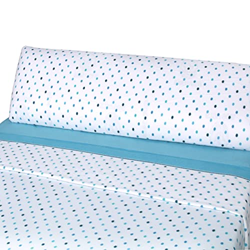 MERCURY TEXTIL- Juego Sábanas 3 Piezas Invierno, Sabanas Franela Microfibra Térmica. Incluye Bajera Ajustable, Encimera y Funda Almohada. (Lunares Turquesa, Cama 90CM)