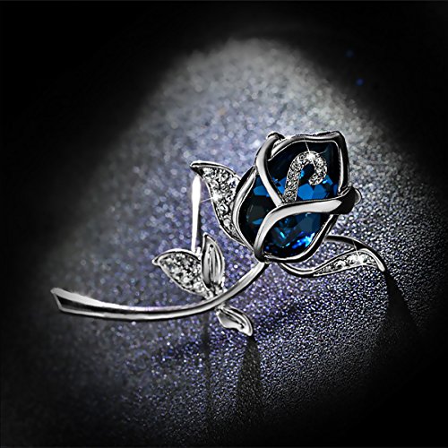 Merdia Broche de cristal creado azul para mujer con clase, broche de flor